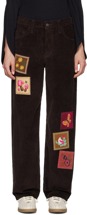 Photo: Anna Sui Brown Embroidered Patched Trousers