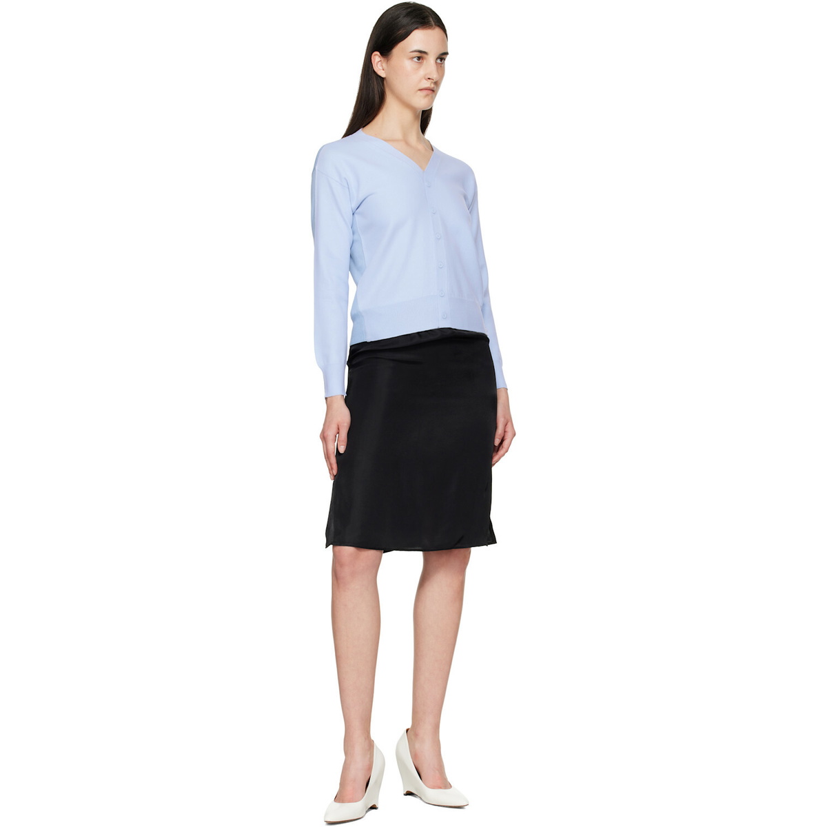 MM6 Maison Margiela Black Satin Midi Skirt