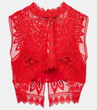 Farm Rio Red Toucan guipure lace top