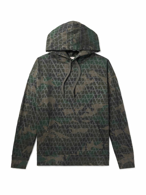 Photo: Valentino Garavani - Camouflage-Print Cotton-Blend Jersey Hoodie - Green