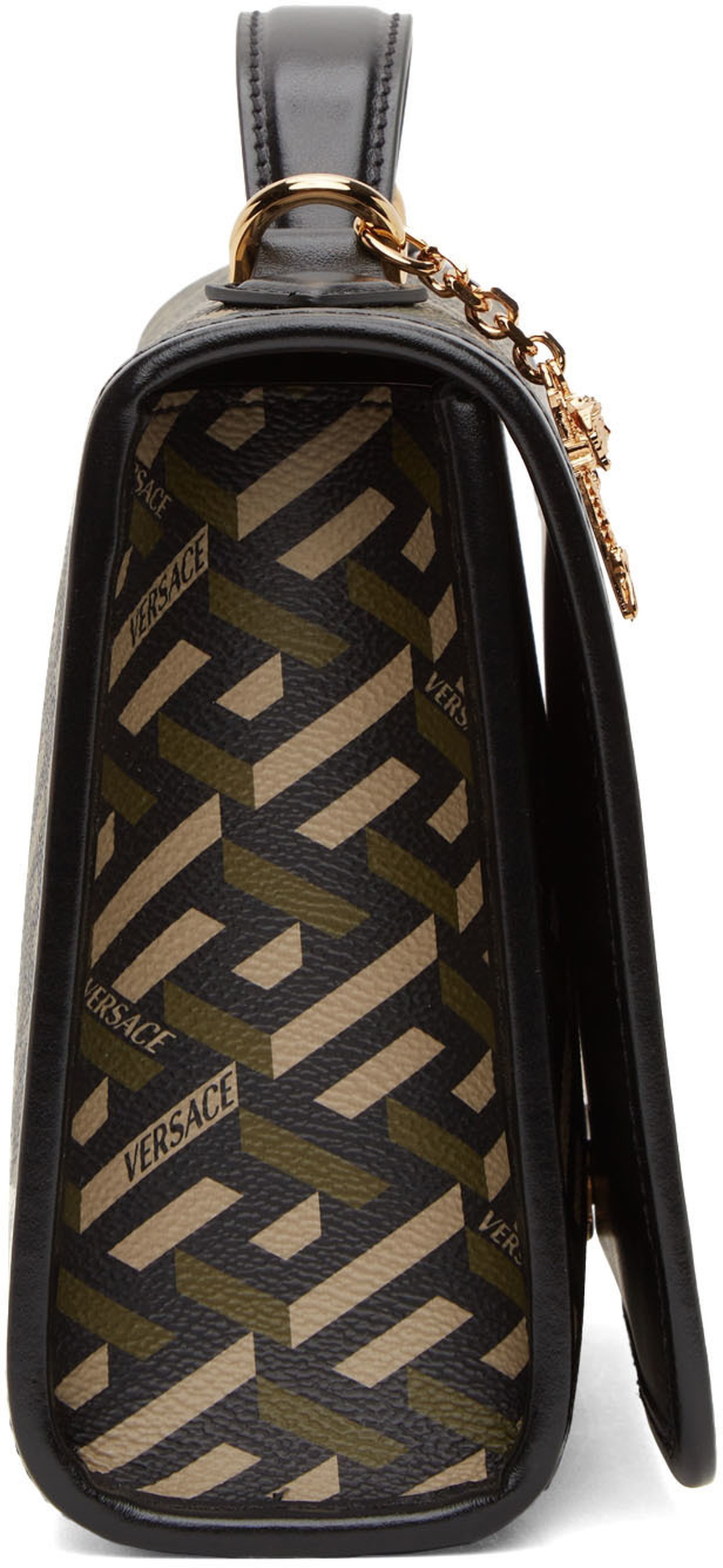 Versace Black La Greca Shoulder Bag With Gold Logo 10068771A051341B00V  8054712412097 - Handbags - Jomashop