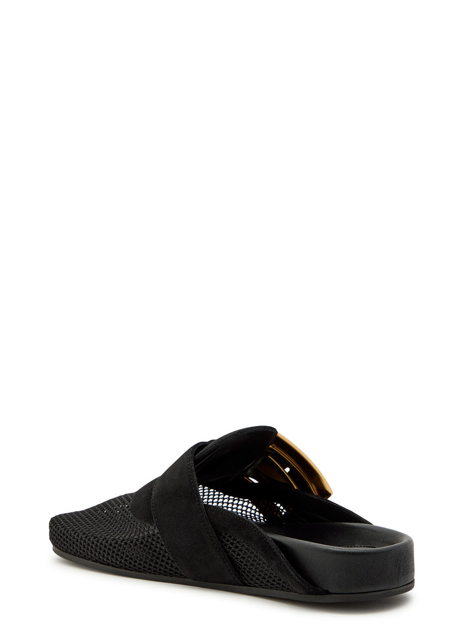 Balmain Oversized Buckle Suede Mules Black