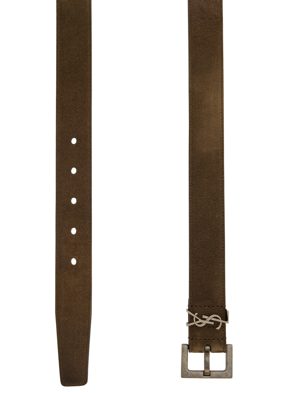 Saint Laurent Logo Suede Belt Brown Saint Laurent display picture 1