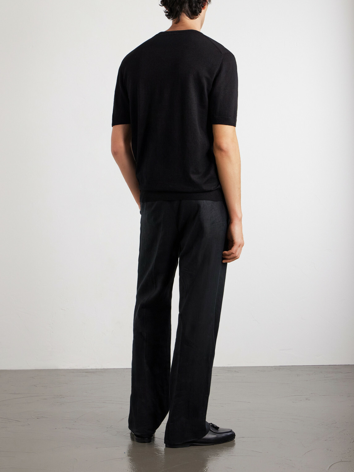 J. Mueser - Knitted Linen and Cotton-Blend T-Shirt - Black