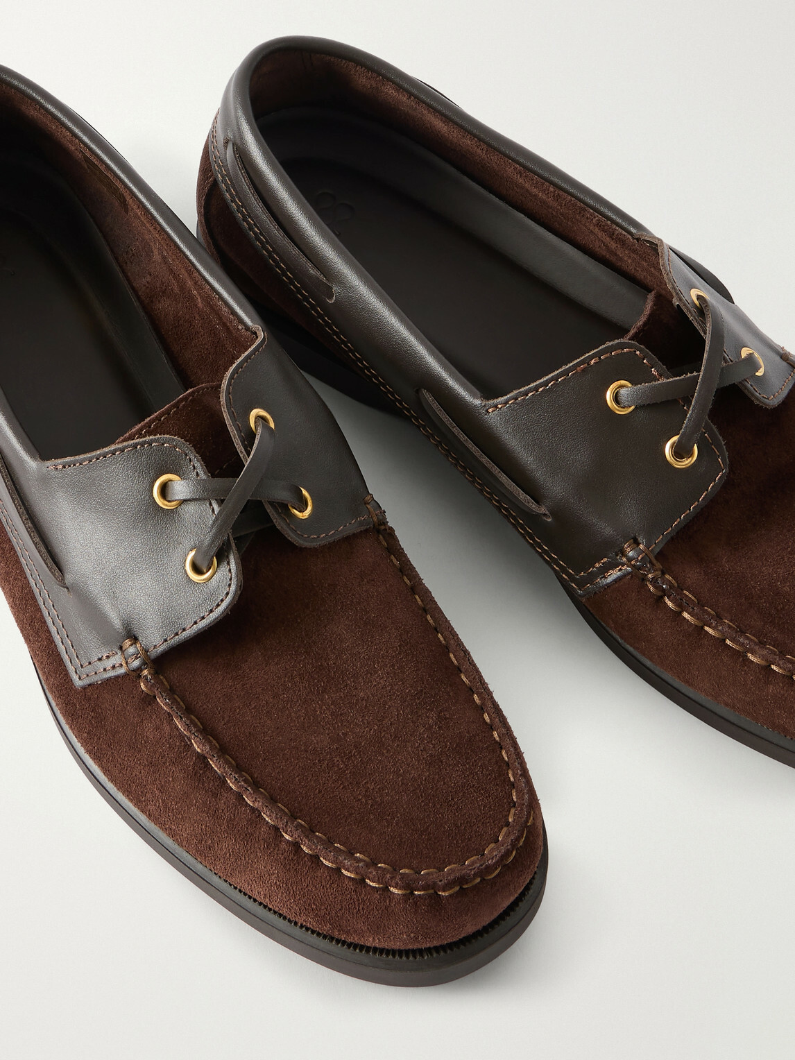 MORJAS - Leather-Trimmed Suede Boat Shoes - Brown