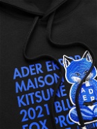 Maison Kitsuné - Ader Error Meditation Fox Appliquéd Printed Cotton-Jersey Hoodie - Black
