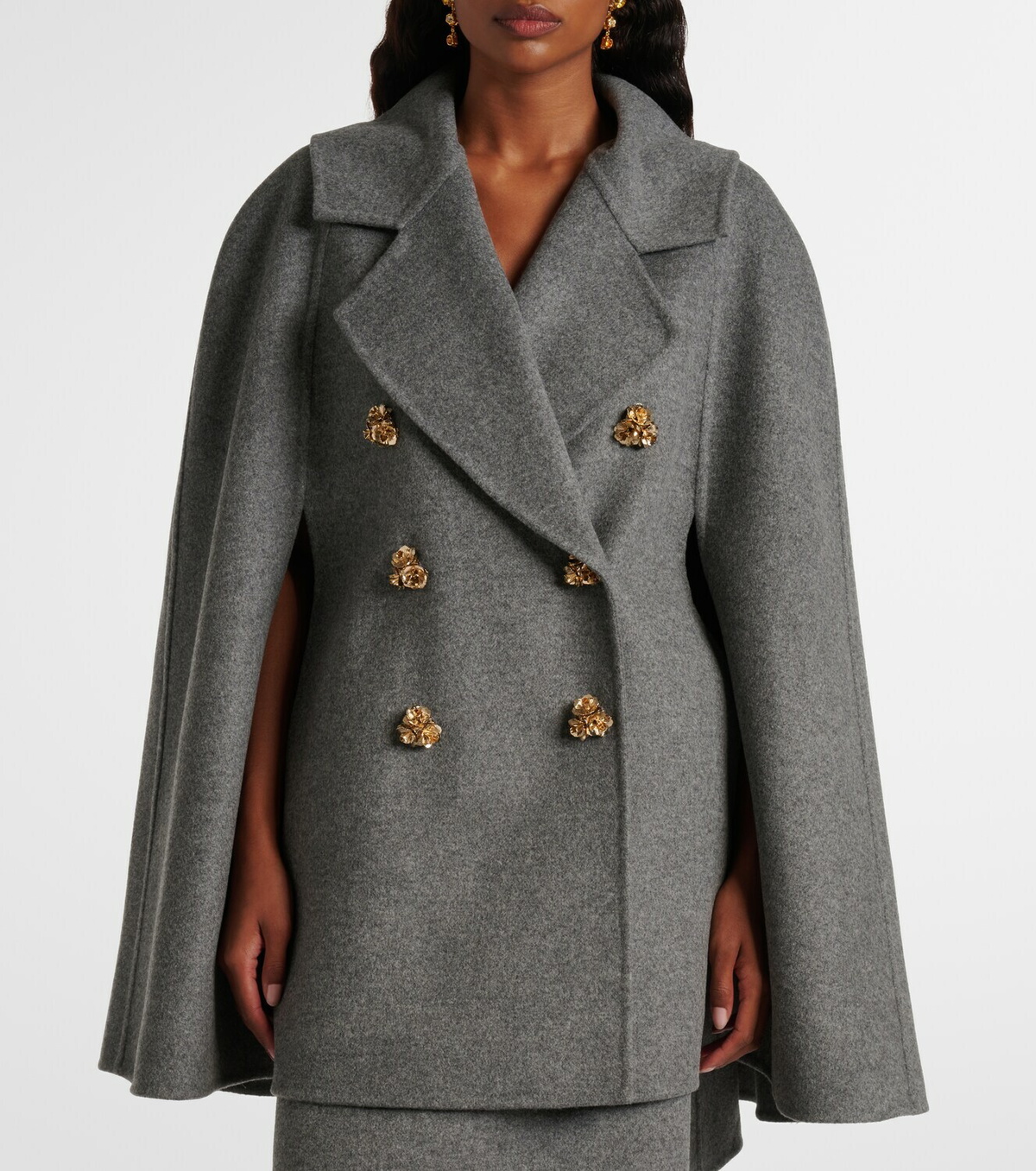Carolina Herrera Double-breasted mélange virgin wool cape