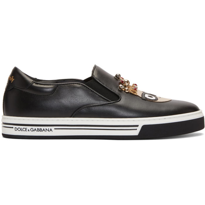 Photo: Dolce and Gabbana Black King Designers Slip-On Sneakers