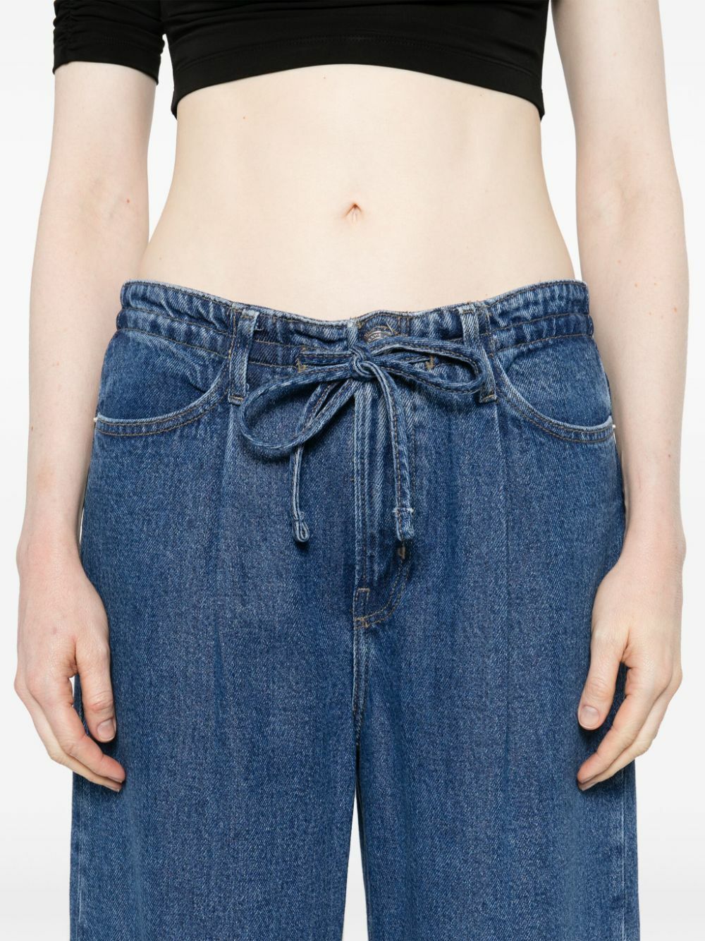 FRAME Blue Drawstring Wide Leg Jeans Frame Denim