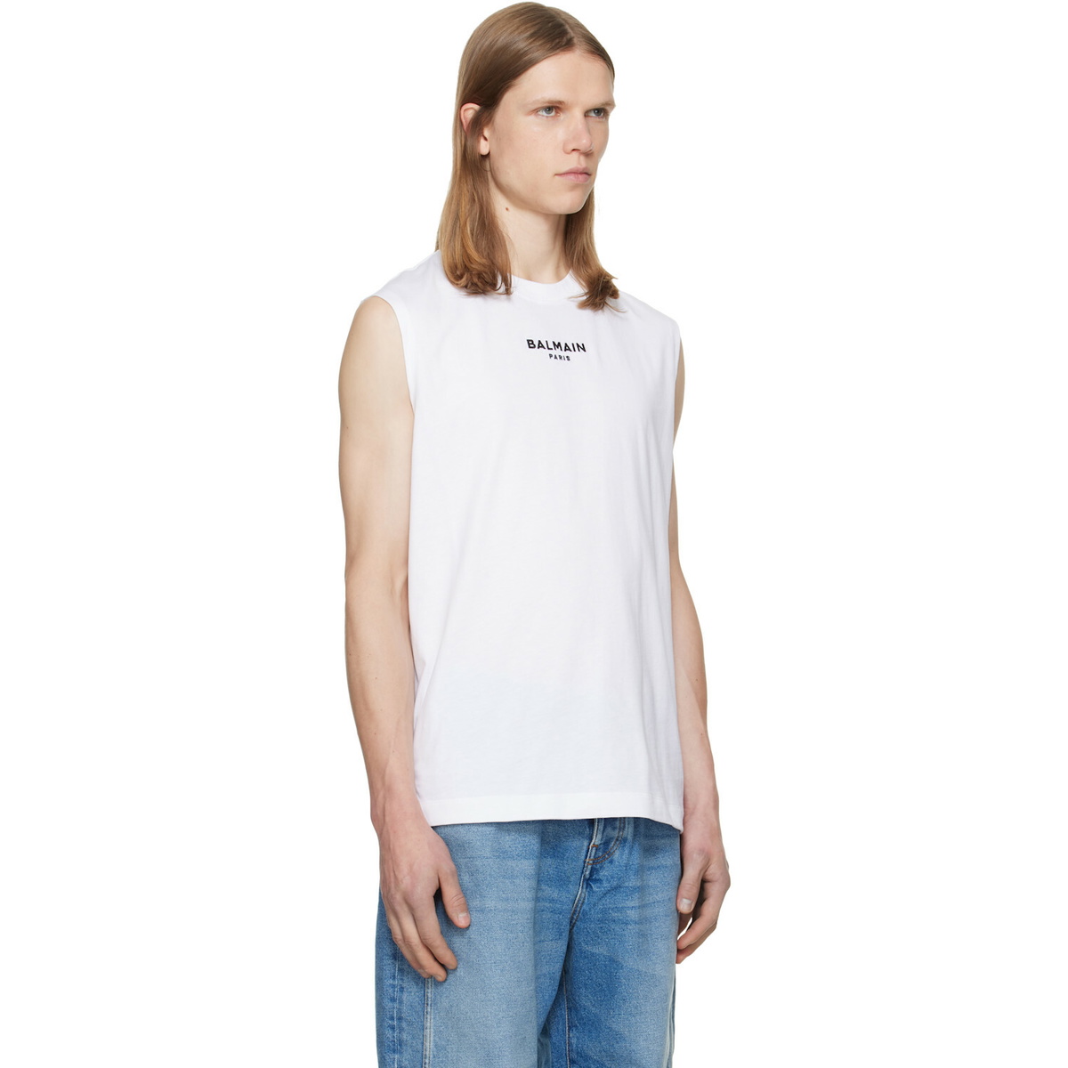BALMAIN White 'Balmain Paris' Embroidered Tank Top