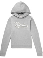 Valentino - Logo-Appliquéd Bouclé-Trimmed Cotton-Blend Jersey Hoodie - Gray