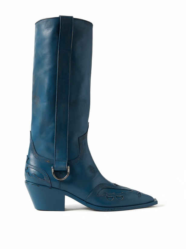 Photo: Enfants Riches Déprimés - Distressed Leather Cowboy Boots - Blue