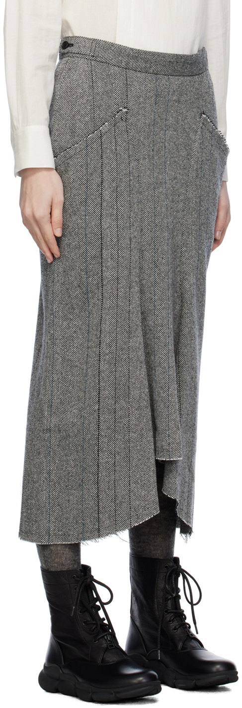 Y's Gray Herringbone Midi Skirt