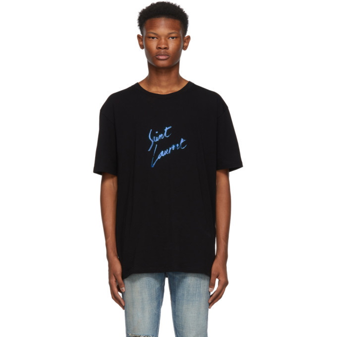 Photo: Saint Laurent Black Signature Logo T-Shirt