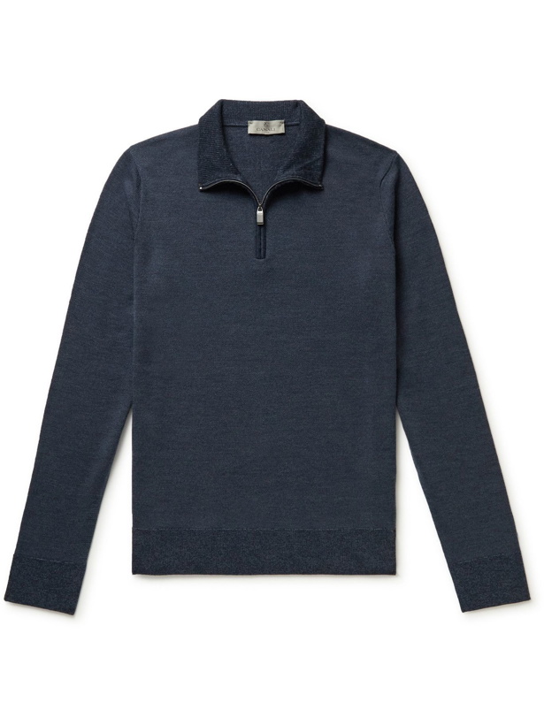 Photo: Canali - Slim-Fit Wool Half-Zip Sweater - Blue