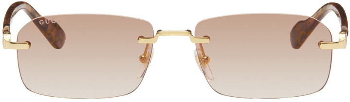Photo: Gucci Gold & Red Rectangular Sunglasses