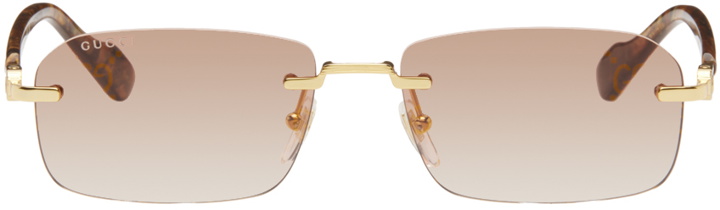 Photo: Gucci Gold & Red Rectangular Sunglasses