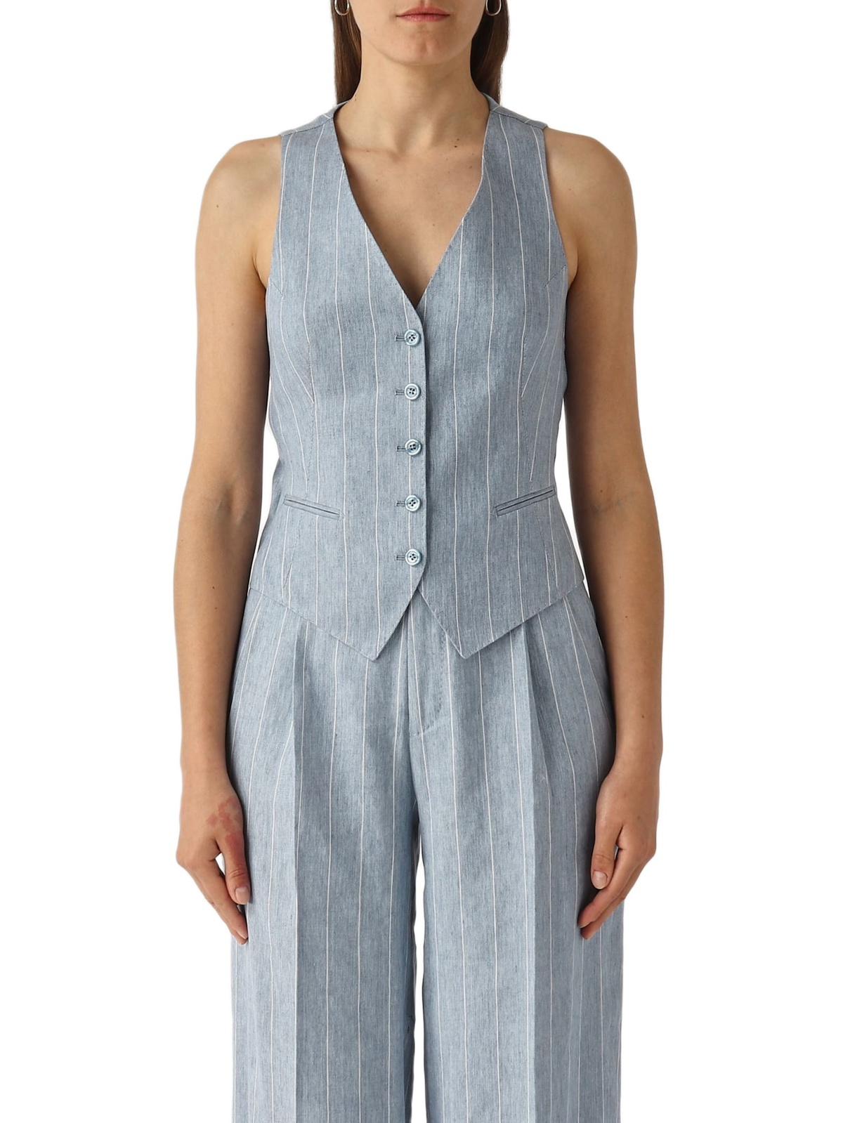アウターその他 TAGLIATORE Woman Waistcoat Blue GISELLEH40017R B1106 Tagliatore Gilet Gaelle Jacket Tagliatore