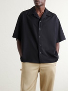LOEWE - Logo-Embroidered Short-Sleeve Wool-Blend Shirt - Black