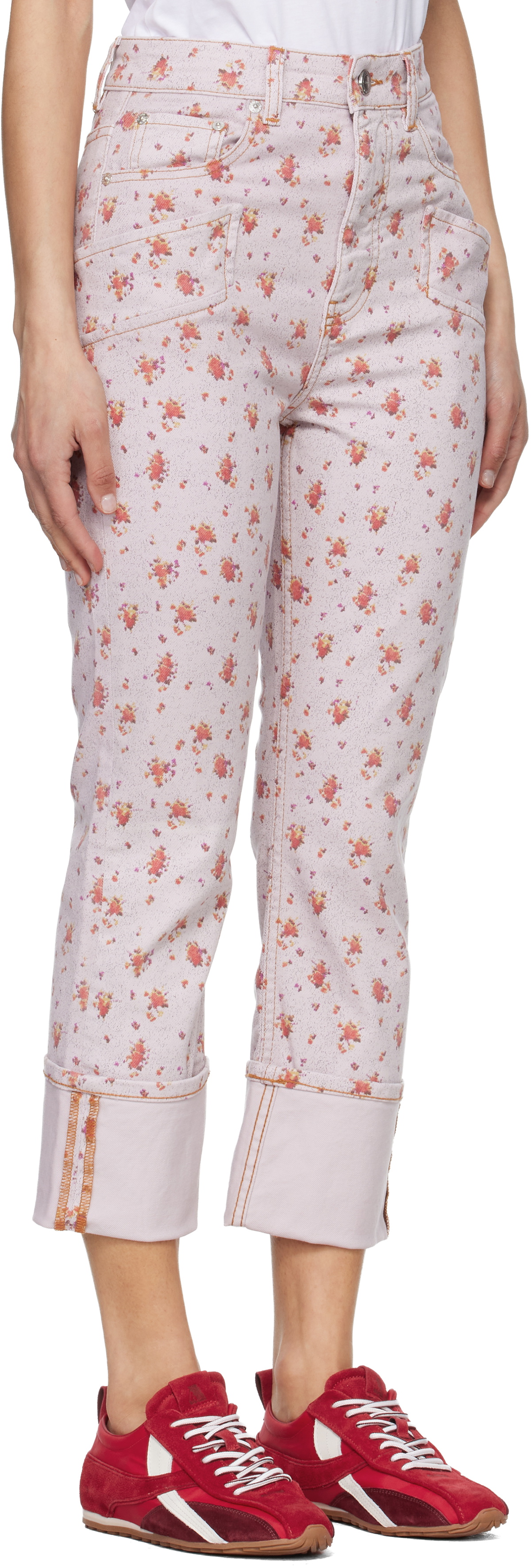 GANNI Pink Printed Capri Slim Jeans