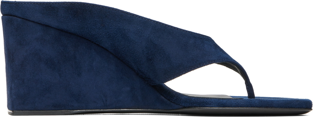 ALAÏA Navy Cube Thong Mule Heeled Sandals