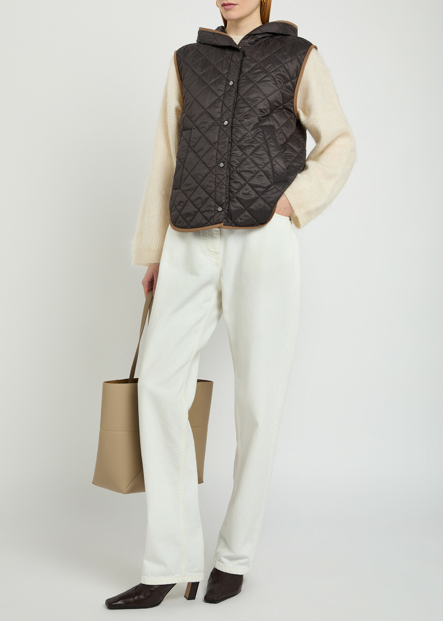 Brunello Cucinelli Quilted Hooded Nylon Gilet Dark Brown