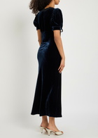 Reformation Camille Lace-trim Velvet Midi Dress Dark Blue