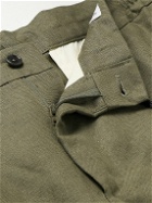 De Petrillo - Straight-Leg Pleated Linen Drawstring Suit Trousers - Green