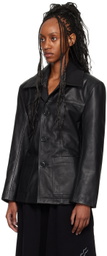 LU'U DAN Black Slim-Fit Creep Leather Jacket