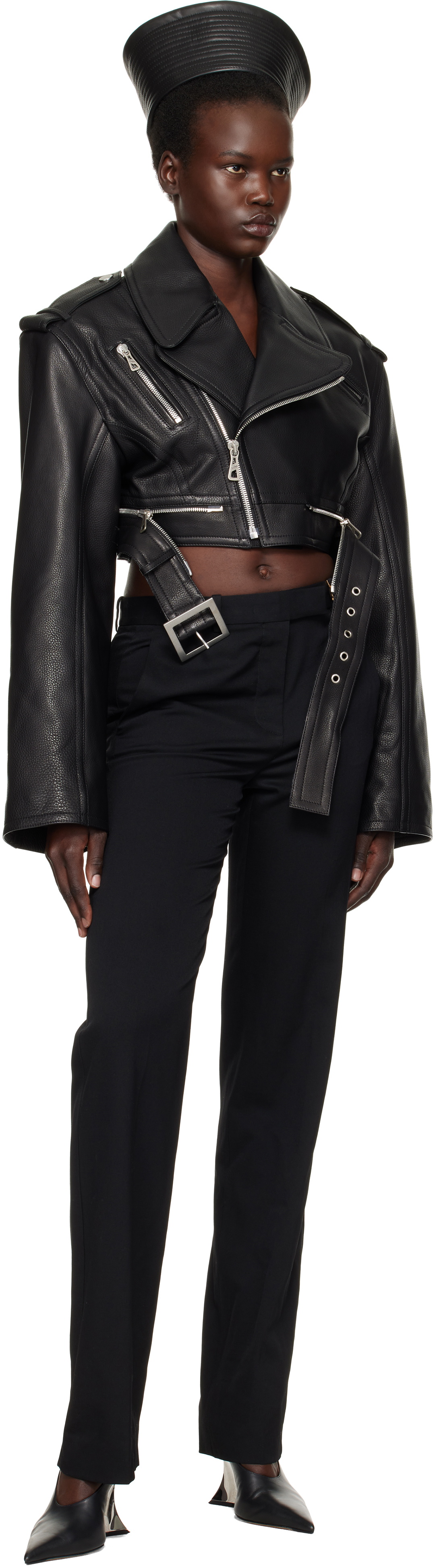 Jean Paul Gaultier Black 'The Cropped Perfecto' Leather Jacket
