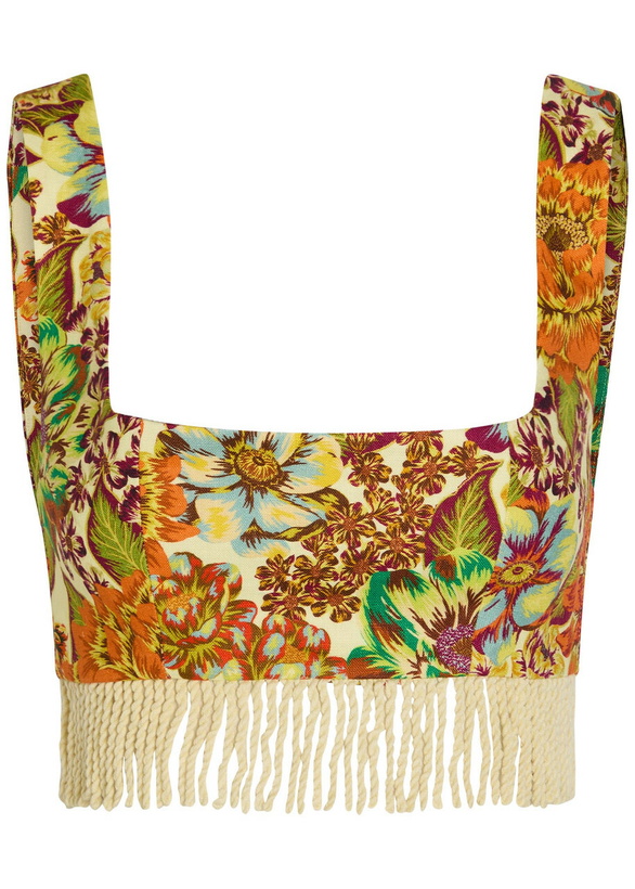 Photo: Alemais Lana Floral-print Fringed Linen Crop top Multicoloured
