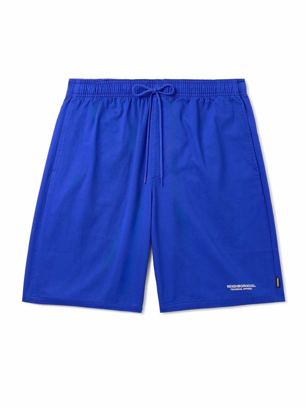 Photo: Neighborhood - Easy Straight-Leg Logo-Embroidered Cotton-Twill Drawstring Shorts - Blue