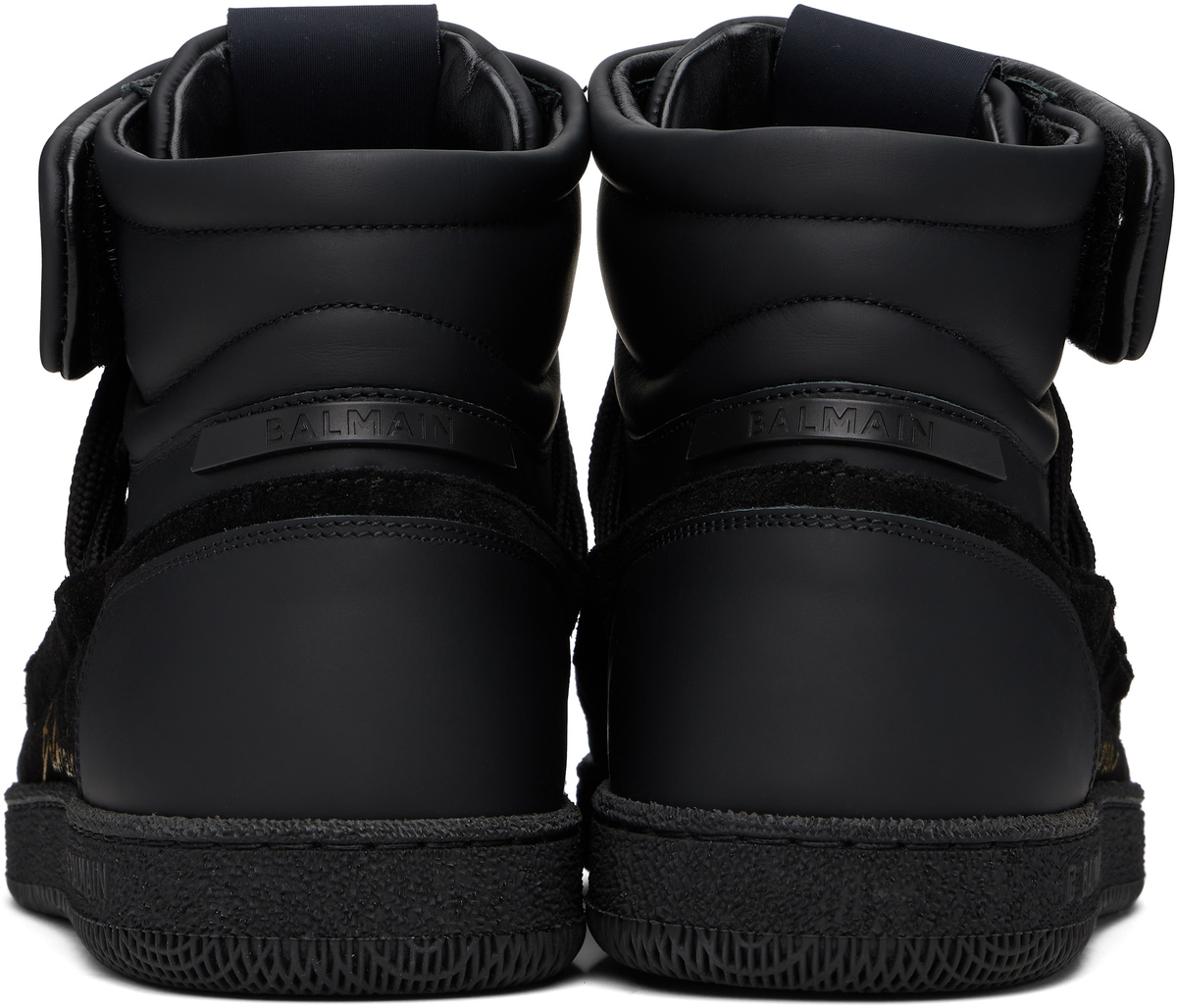 Balmain Black Leather 'Balmain Swan' Mid-Top Lace-Up Sneakers