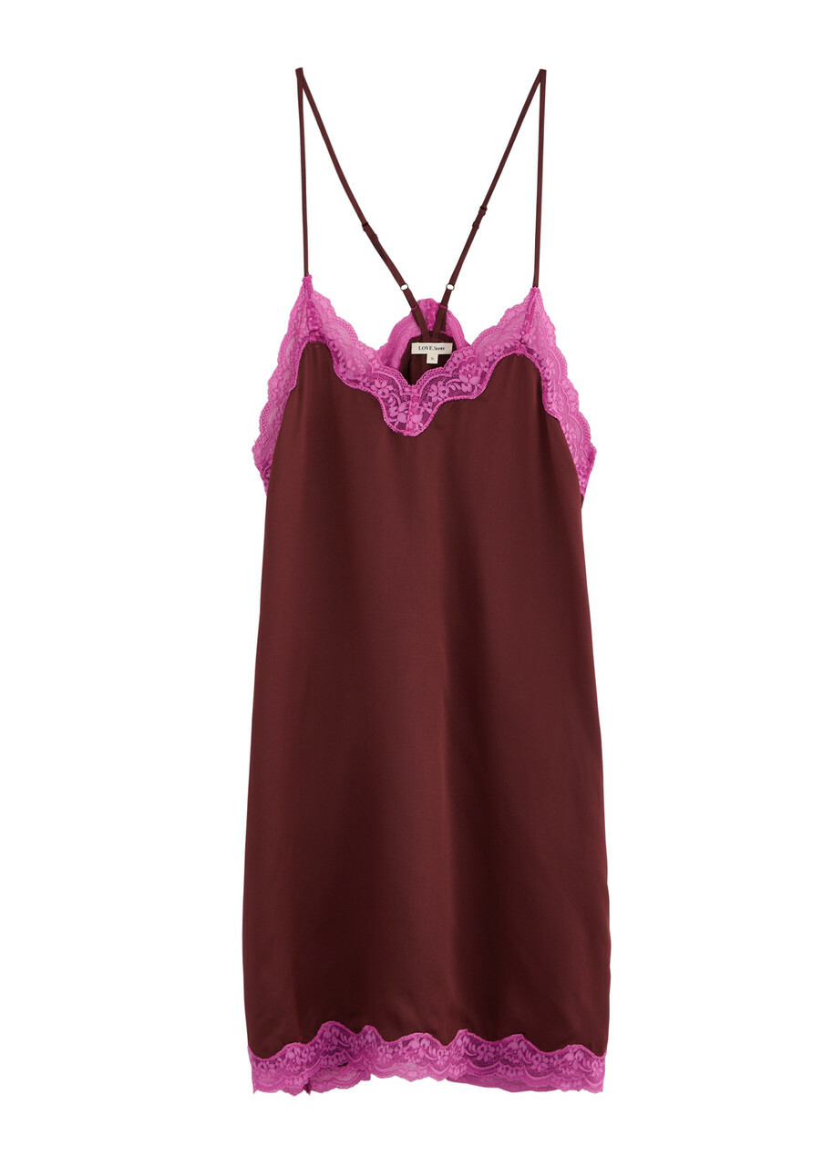 Love Stories Willow Lace-trimmed Silk Chemise Burgundy