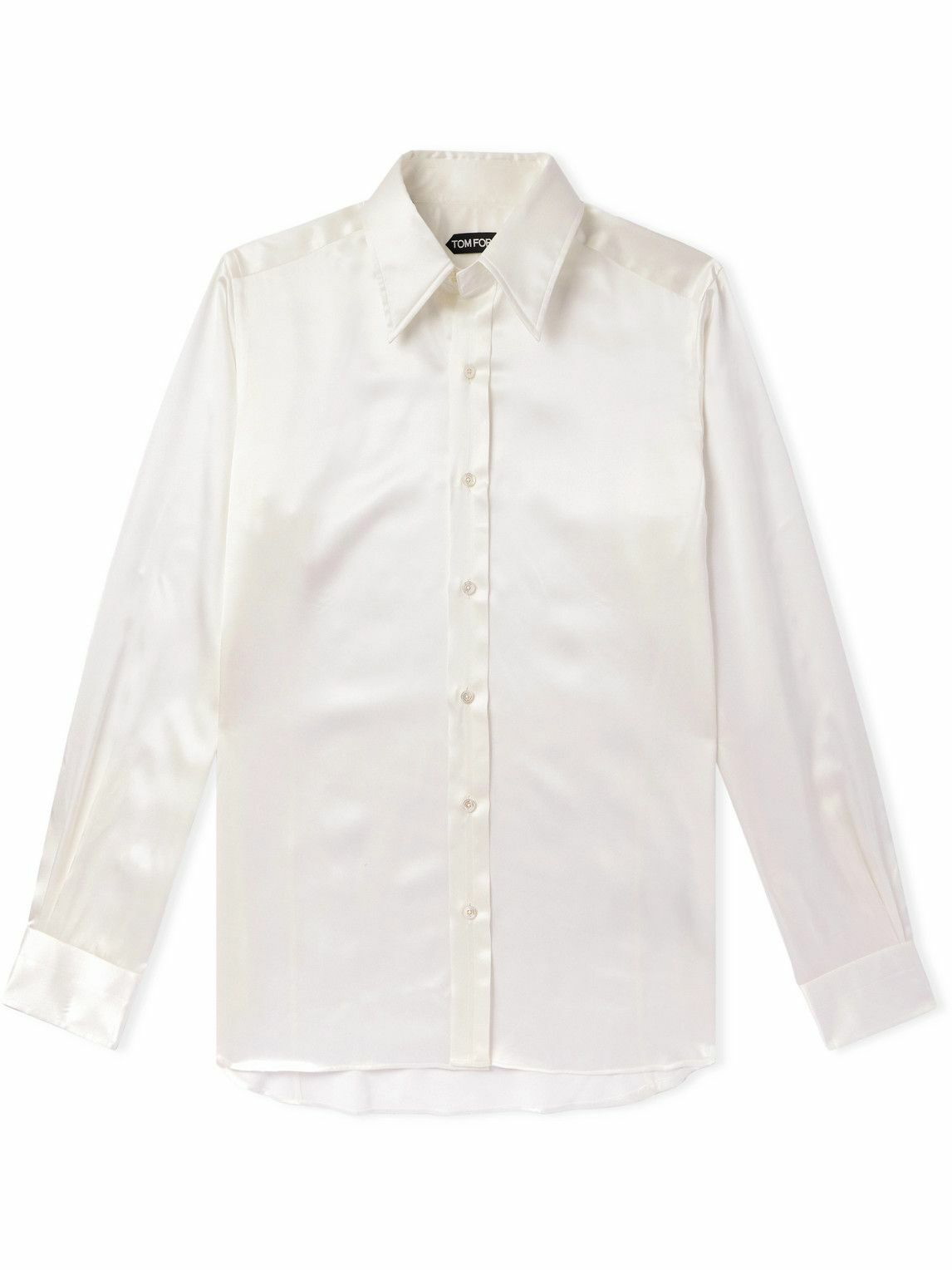 Photo: TOM FORD - Cutaway-Collar Silk-Satin Shirt - White