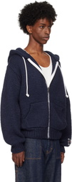 RICE NINE TEN Navy Hand Knitted Zip Hoodie