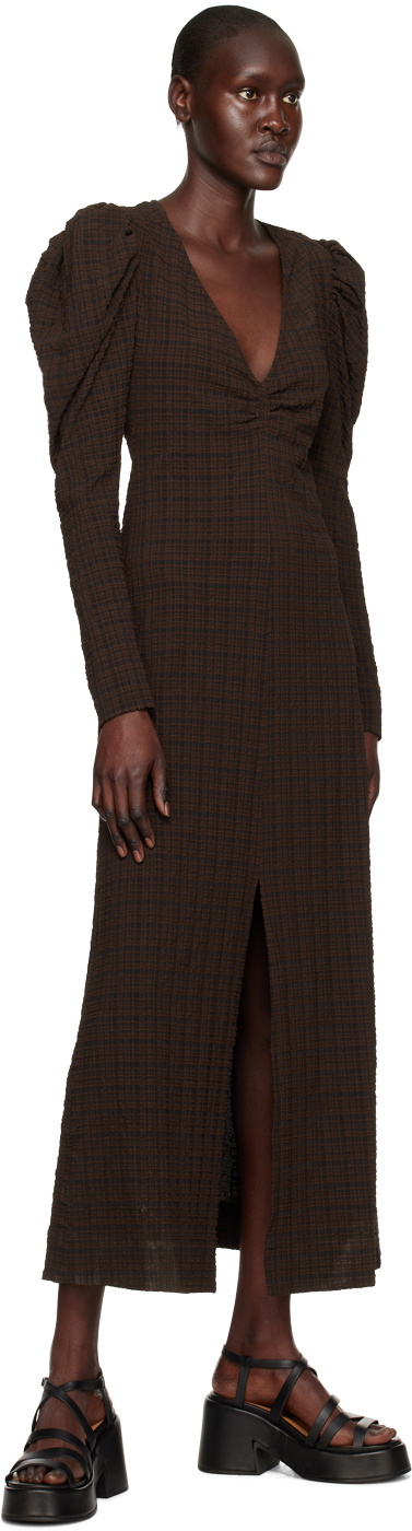GANNI Brown Check Maxi Dress GANNI