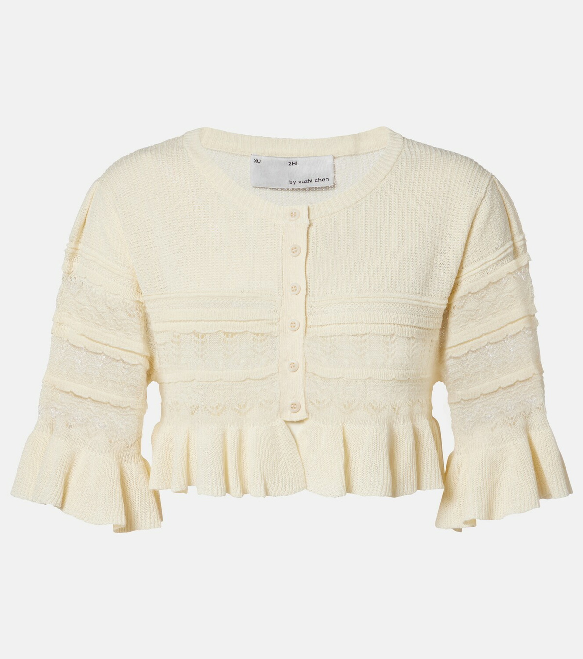 Xu Zhi Cropped open-knit ruffled cardigan
