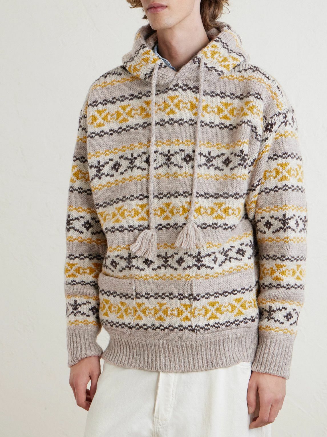 KAPITAL - Yellowknife Fair Isle Wool Hoodie - Yellow
