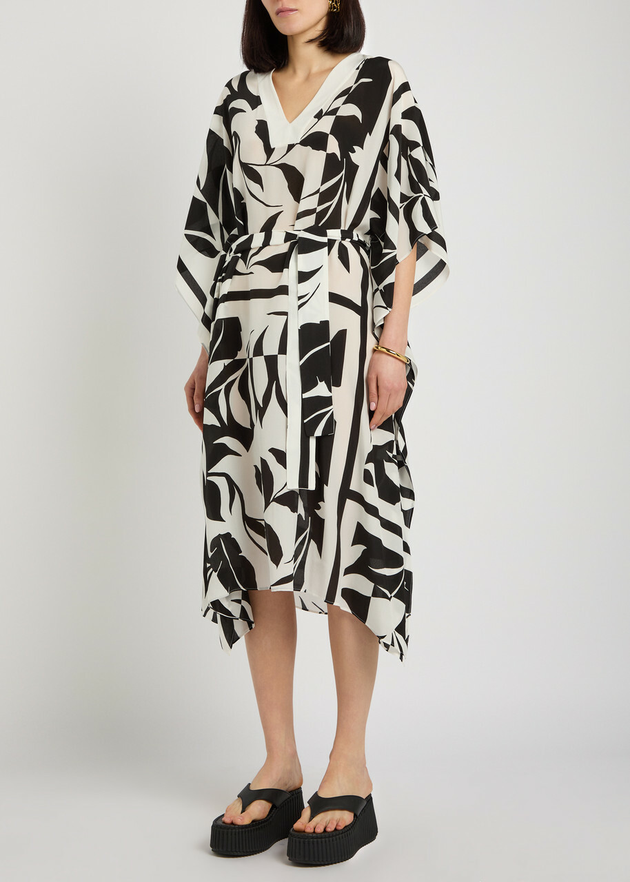 Max Mara Lancia Printed Silk Midi Kaftan Dress Black