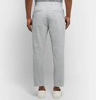 Theory - Page Tapered Stretch-Cotton Seersucker Trousers - Light gray