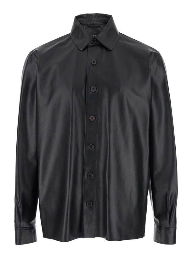 Photo: ARMA lush Black Shirt With Classic Collar And Contrasting Buttons In Leather Man
