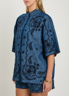 Zimmermann Aster Embroidered Denim Shirt Blue