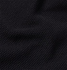 Ermenegildo Zegna - Suede-Trimmed Waffle-Knit Wool Sweater - Men - Navy