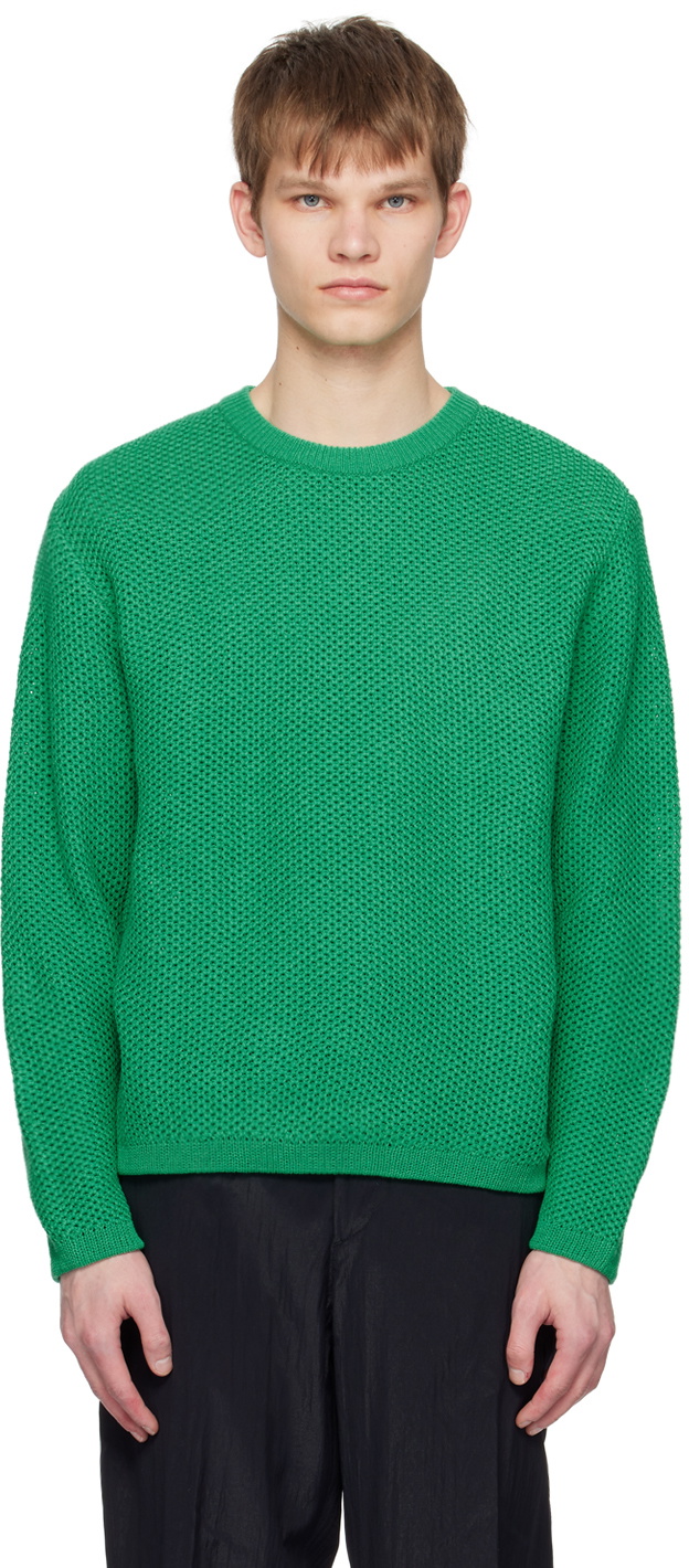 Solid Homme Green Open Work Sweater Solid Homme