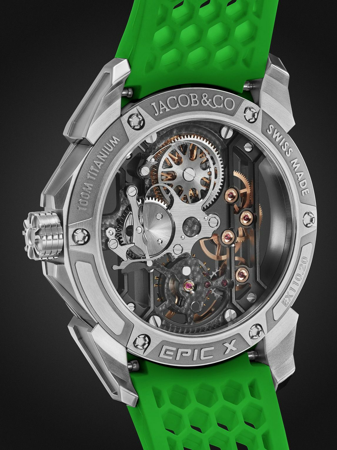Jacob & Co. - Epic X Limited Edition Hand-Wound Skeleton Chronograph 44mm Titanium and Rubber Watch, Ref. No. EX110.20.AA.AC.ABRUA