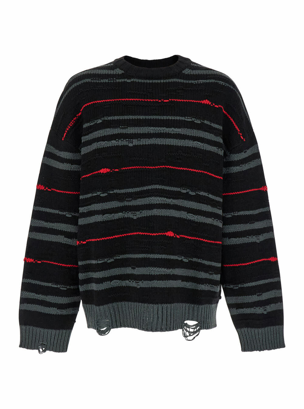 Juun.J Multicolor Striped Sweater With Used Effect In Wool Man