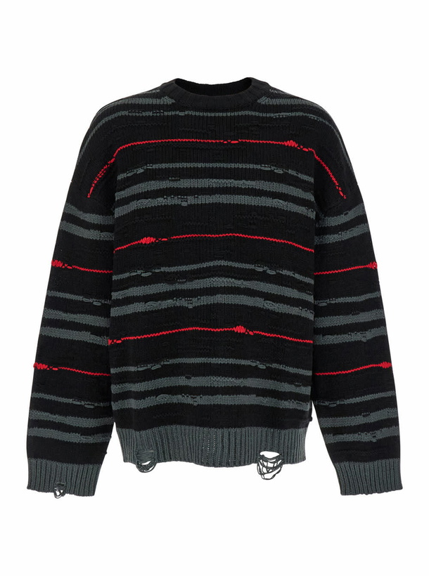 Photo: Juun.J Multicolor Striped Sweater With Used Effect In Wool Man