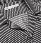 UMIT BENAN B - Slim-Fit Camp-Collar Striped Silk Shirt - Black