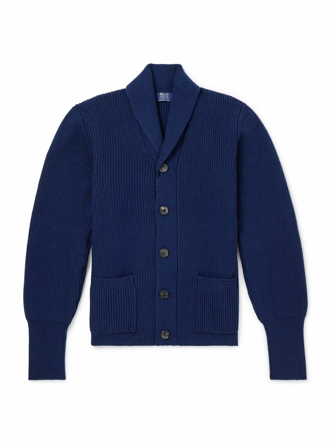 William Lockie - Duncan Shawl-Collar Ribbed Merino Wool and Cashmere-Blend Cardigan - Blue